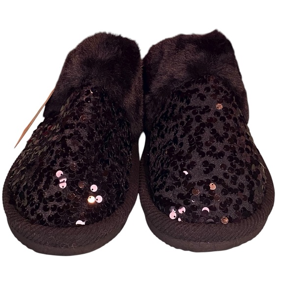 CC Sequin Slippers Black Womens Size 6-8 S-M NWT New Slides Shoes Faux Fur - Picture 3 of 7